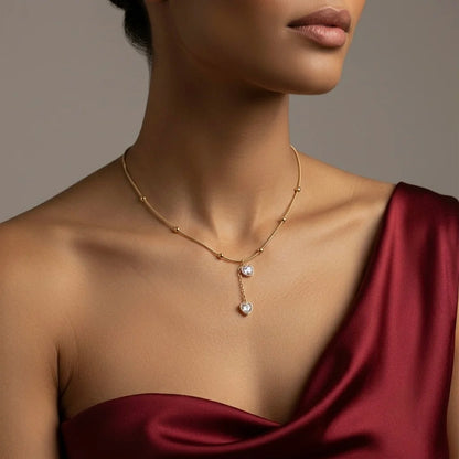 18Kt Gold Plated Heart Drop Chain Necklace for Women