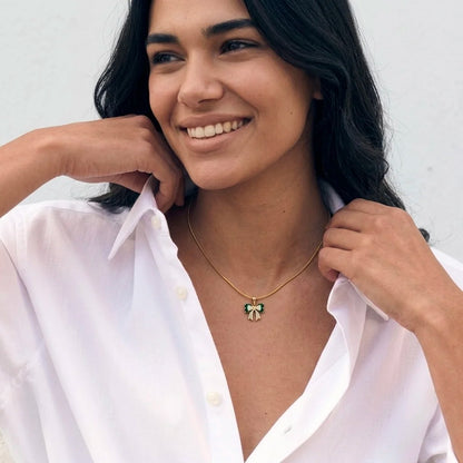 18Kt Gold Plated Green Bow Charm Necklace