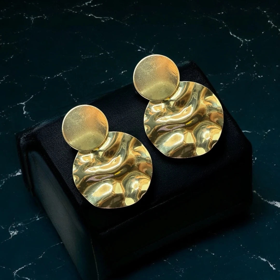Glossy Gold Disc Earrings - 18K Gold Plated & Waterproof