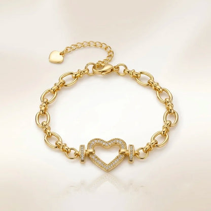 18Kt Gold Plated Pave Heart Link Bracelet
