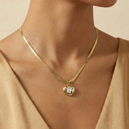 18KT Gold Plated Bold Heart Luxe Pendant Necklace