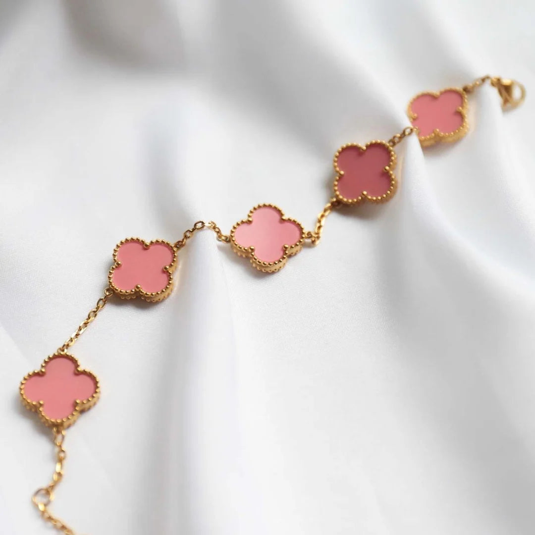 18KT Gold Plated Elegance Pink Clover Bracelet