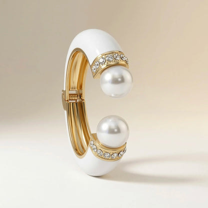 18KT Gold Plated White Elegance Enamel Cuff