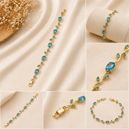 18Kt Gold Plated Aquamarine Crystal Tulip Bracelet