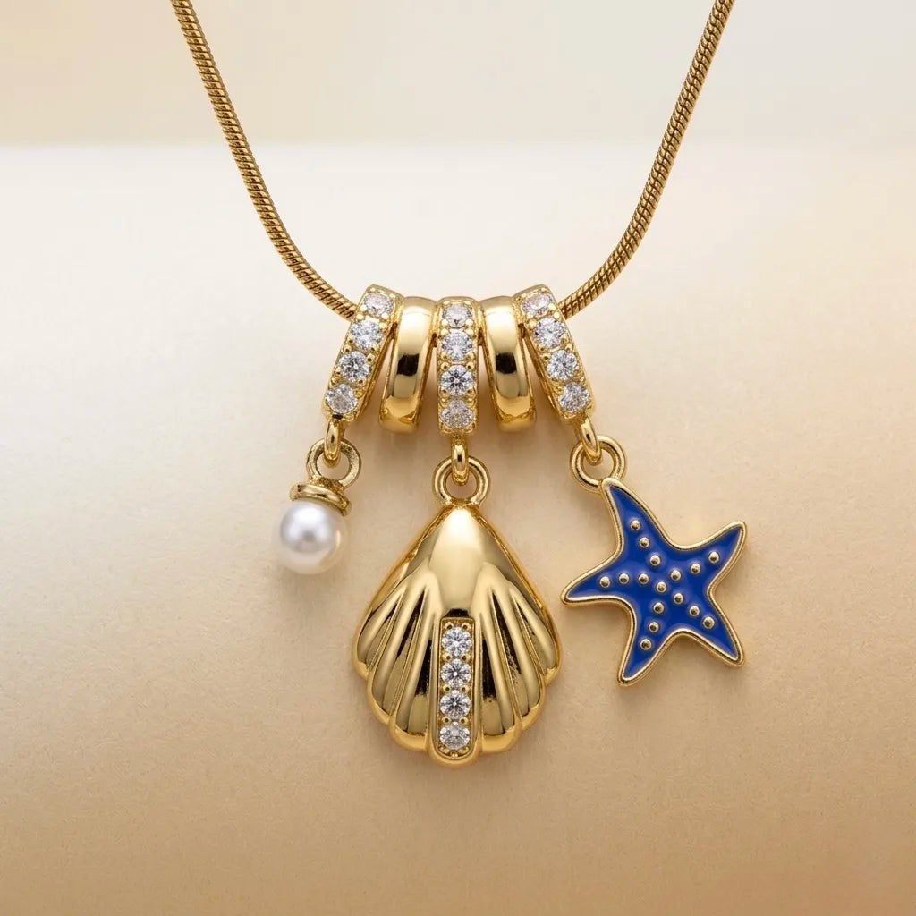 18Kt Gold Plated Pearl Shell Star Necklace