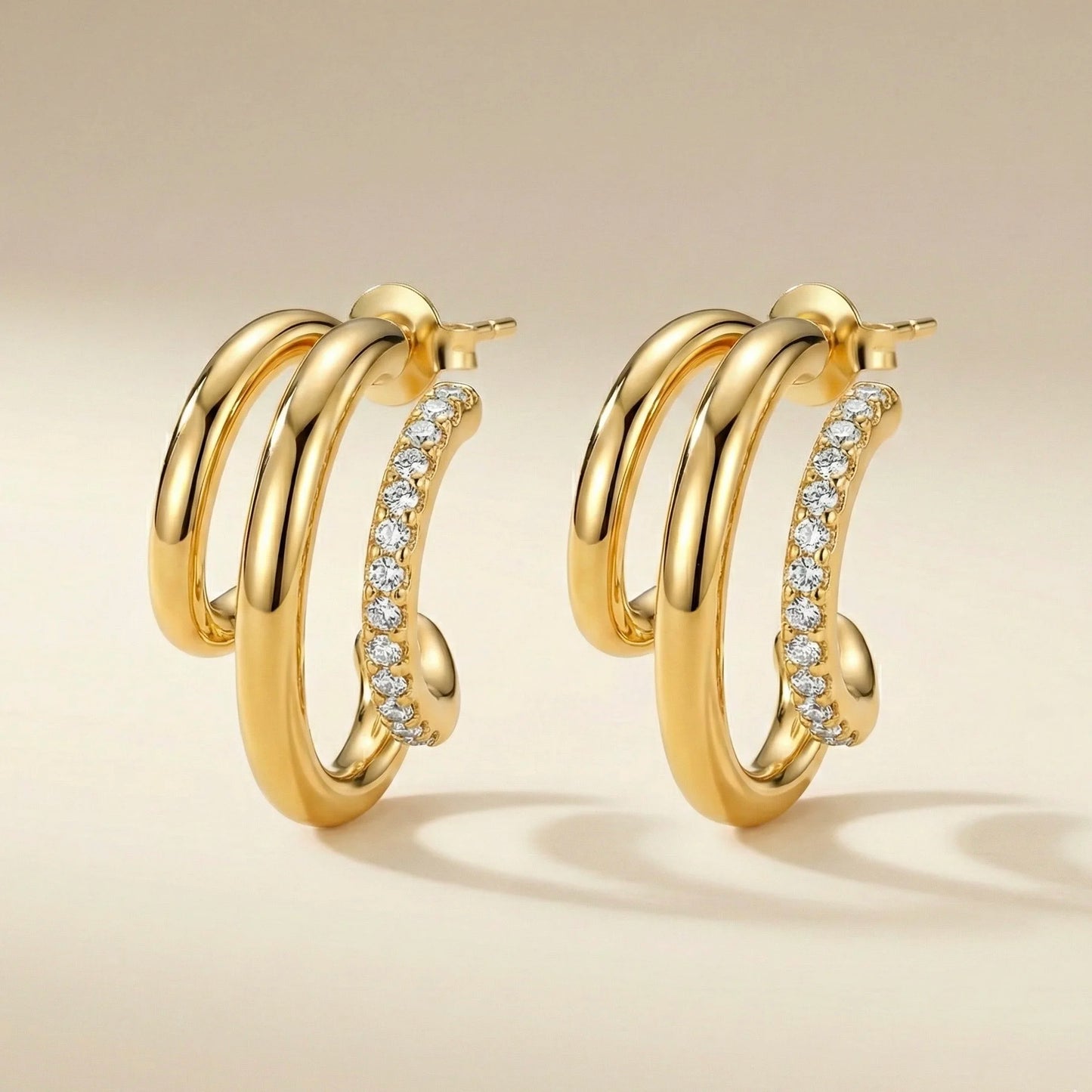 18KT Gold Plated Luxe Triple Hoop Sparkle Earrings