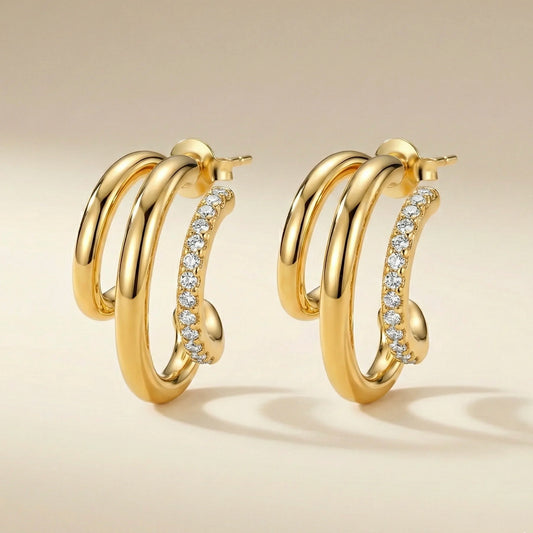 18KT Gold Plated Luxe Triple Hoop Sparkle Earrings