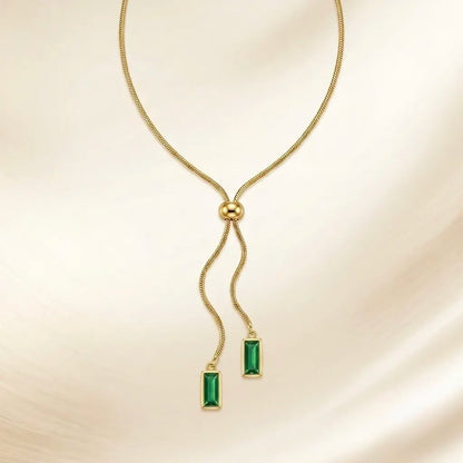 18Kt Gold Plated Green Crystal Y Drop Necklace