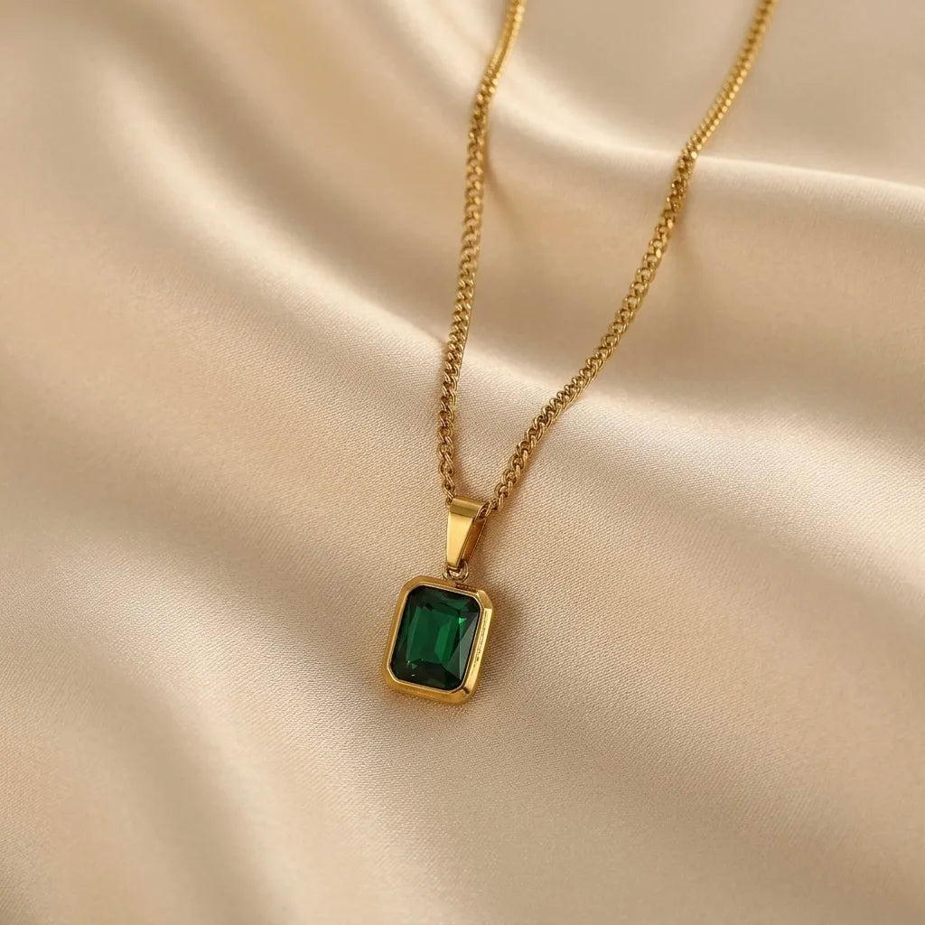 18Kt Gold Plated Emerald Green Stone Necklace