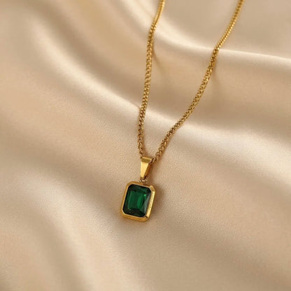 18Kt Gold Plated Emerald Green Stone Necklace