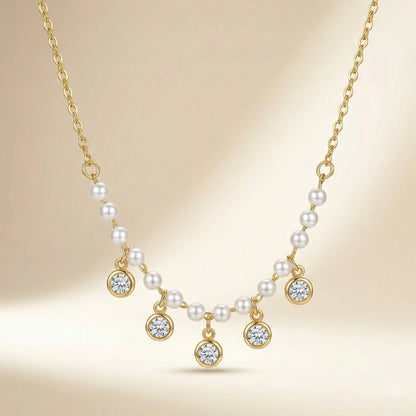 18Kt Gold Plated Pearl & CZ Drop Necklace