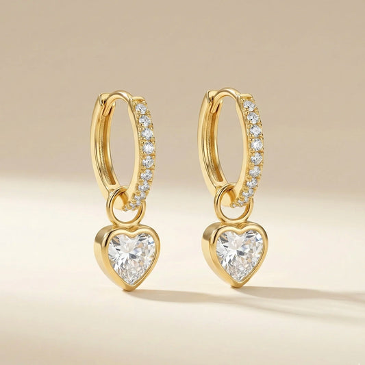 18KT Gold Plated Romantic Crystal Heart Hoop Earrings