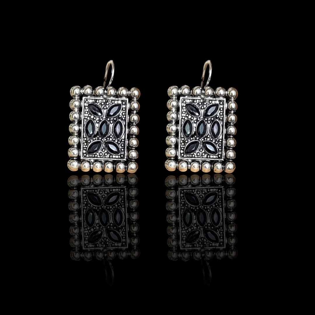 JH Tribal Frame Oxidised Dangle Earrings
