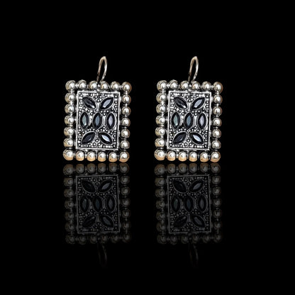 JH Tribal Frame Oxidised Dangle Earrings