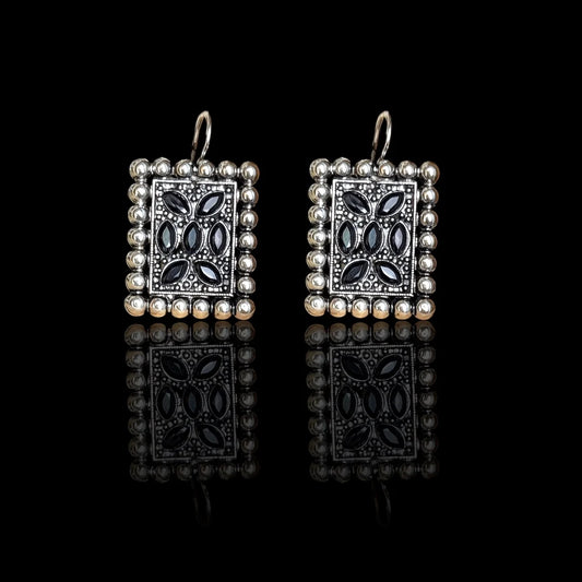 JH Tribal Frame Oxidised Dangle Earrings