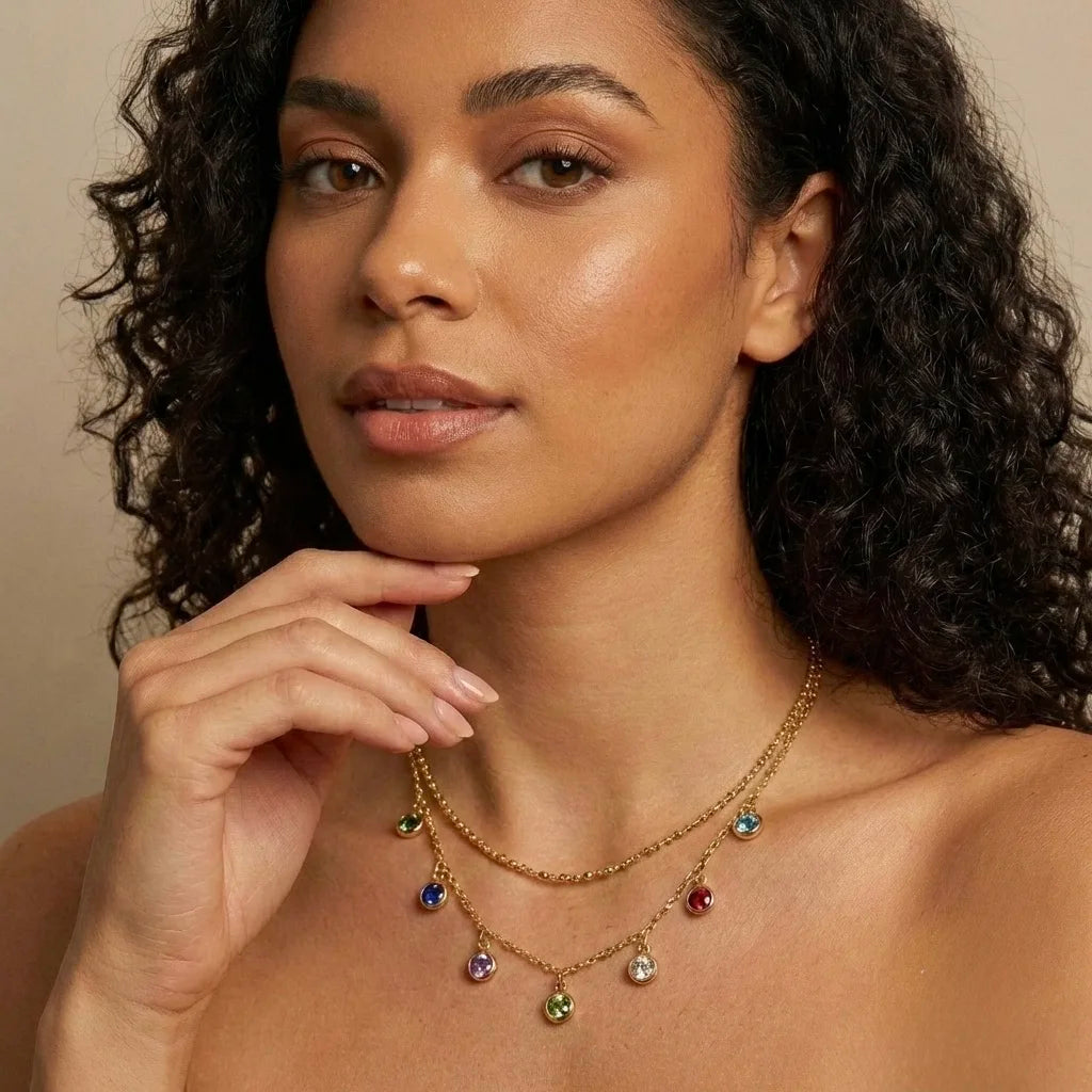 18Kt Gold Plated Dual Layered Rainbow Necklace