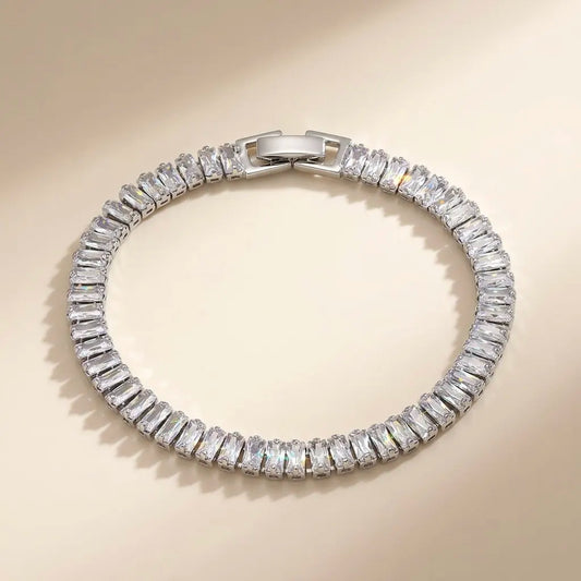 Silver Plated Baguette Crystal Tennis Bracelet
