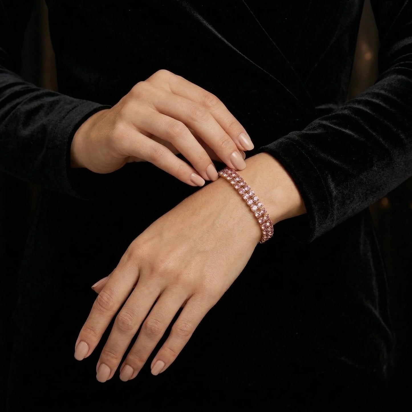 18Kt Gold Plated Pink Crystal Tennis Bracelet
