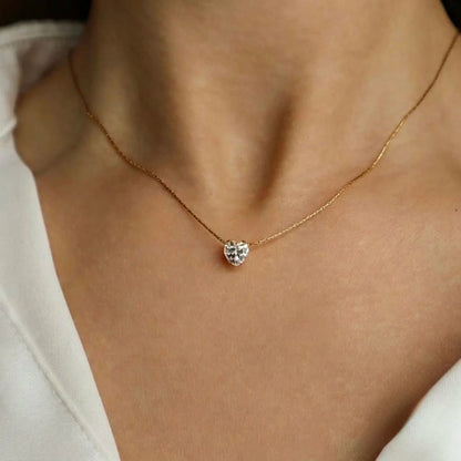18Kt Gold Plated Solitaire Heart Pendant Necklace