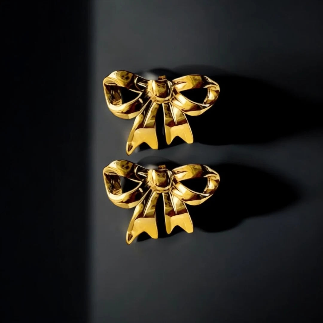 Golden Bow Charm Studs 18K Gold Plated