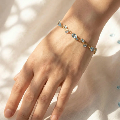 18Kt Gold Plated Aquamarine Crystal Tulip Bracelet