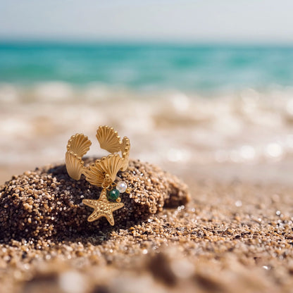 18Kt Gold Plated Textured Starfish Adjustable Ring
