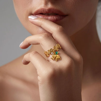 18Kt Gold Plated Elephant Charm Adjustable Ring
