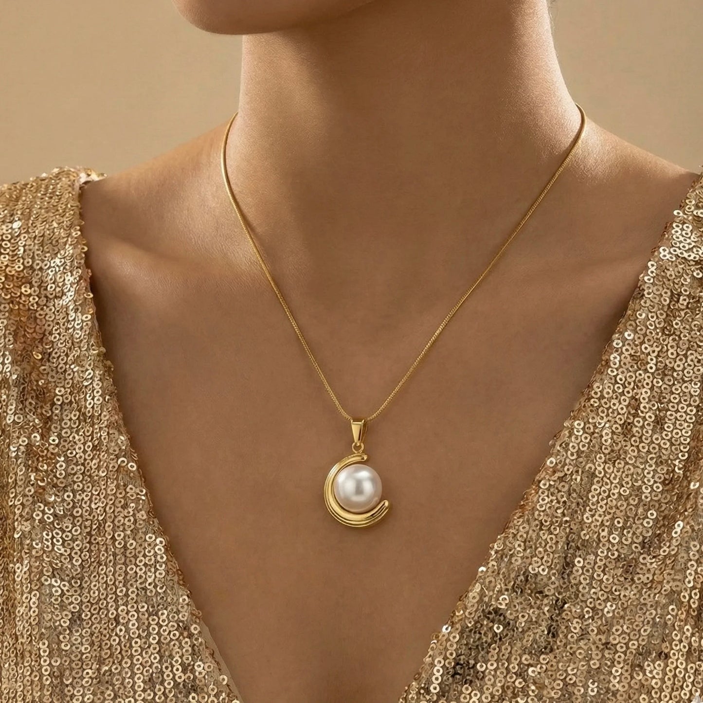 18KT Gold Plated Moonlit Pearl Glow Pendant