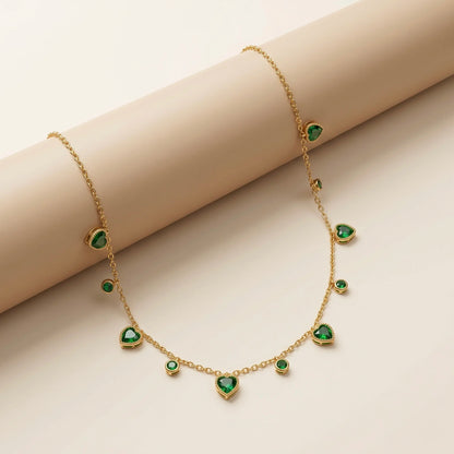 18Kt Gold Plated Green Stone Heart Necklace With Earrings