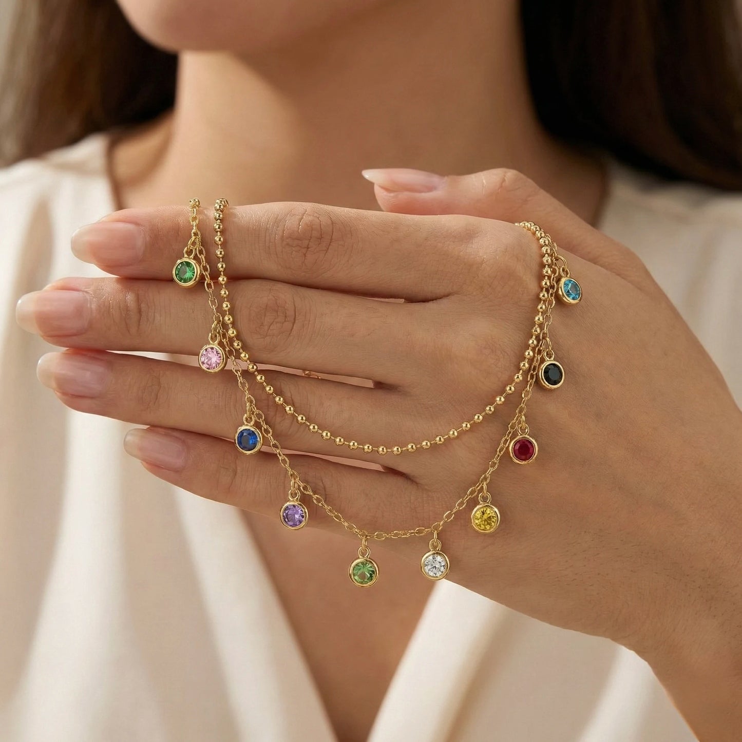 18Kt Gold Plated Dual Layered Rainbow Necklace