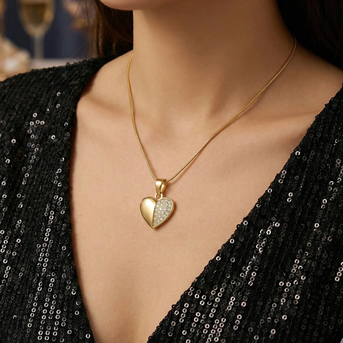 18KT Gold Plated Half Spark Heart Luxe Pendant