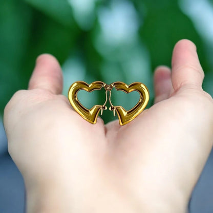Chunky Heart Hoops – 18K Gold Plated & Waterproof