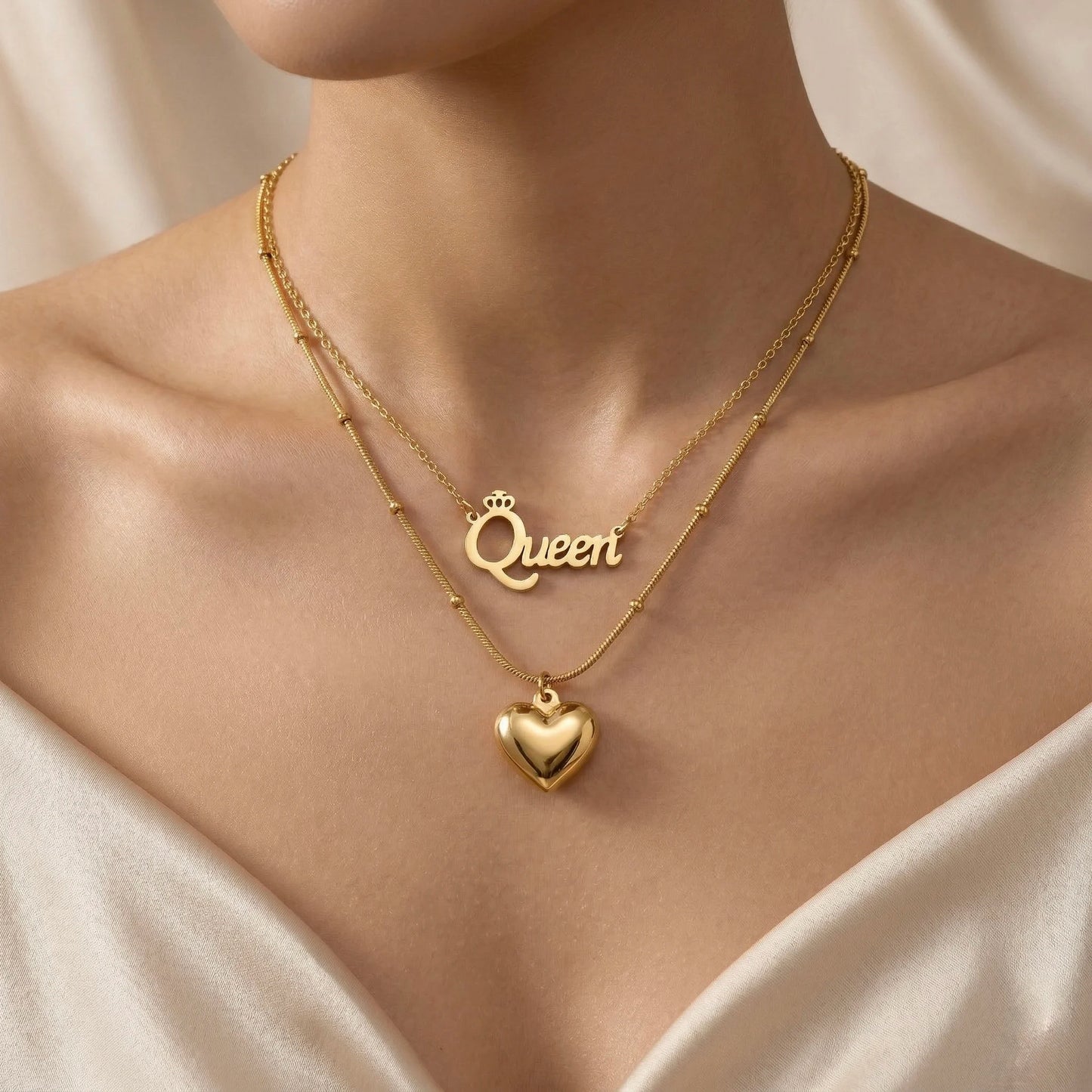 18Kt Gold Plated Queen Heart Layered Necklace