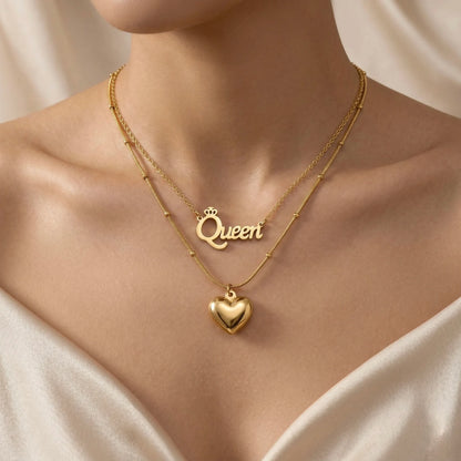 18Kt Gold Plated Queen Heart Layered Necklace