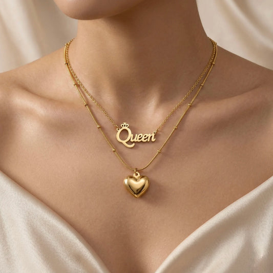 18Kt Gold Plated Queen Heart Layered Necklace