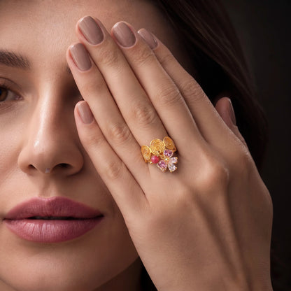 18Kt Gold Plated Pink bow Adjustable  Ring