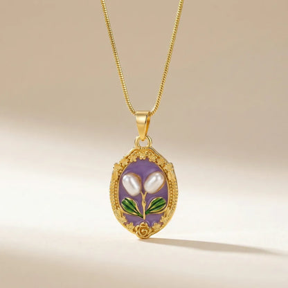 18KT Gold Plated Vintage Pearl Blossom Pendant