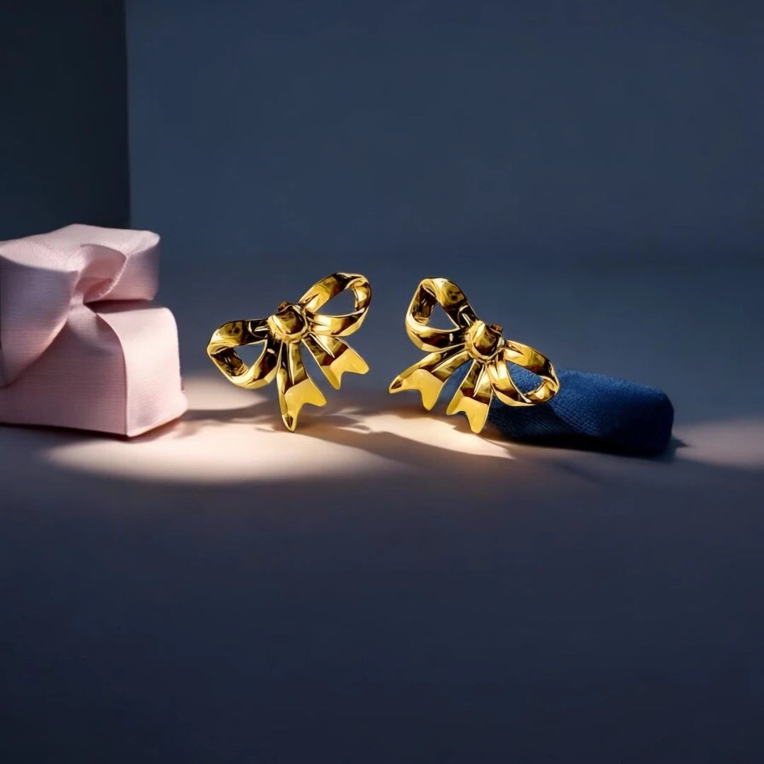 Golden Bow Charm Studs 18K Gold Plated