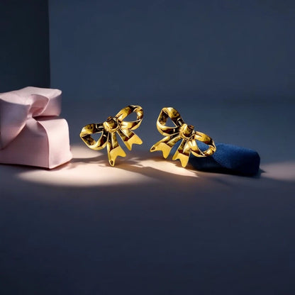 Golden Bow Charm Studs 18K Gold Plated