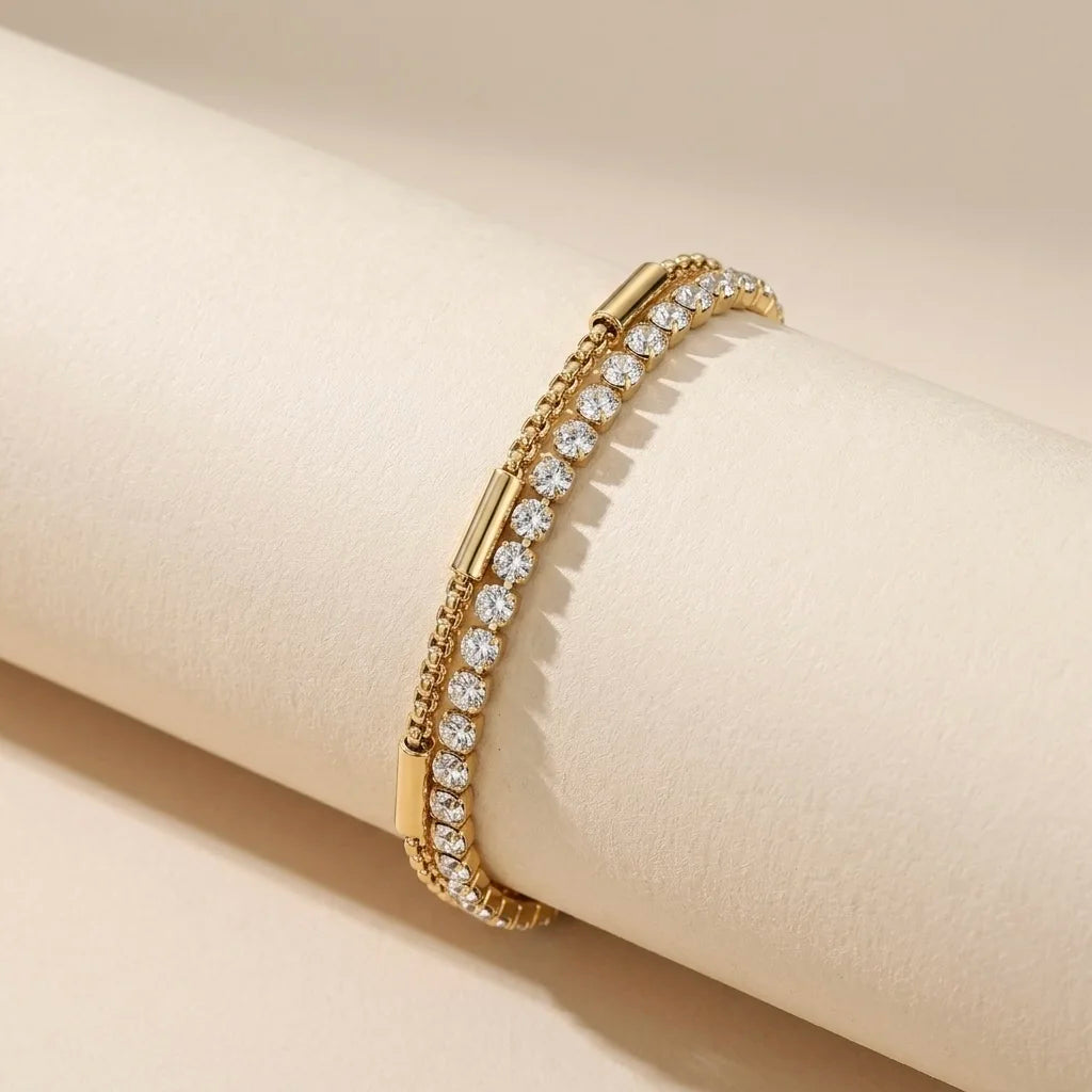 18Kt Gold Plated Double Layer Tennis Bracelet