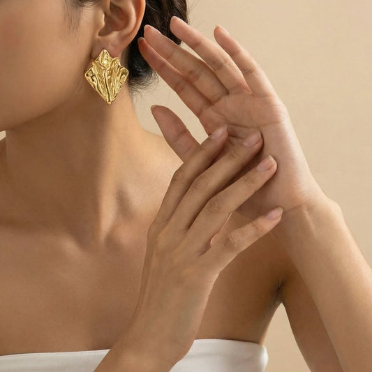 18KT Gold Plated Bold Sculpted Earrings – Anti-Tarnish & Lightweight