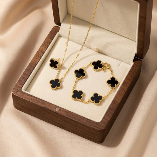 18KT Gold Plated Luxe Black Clover Trio Set