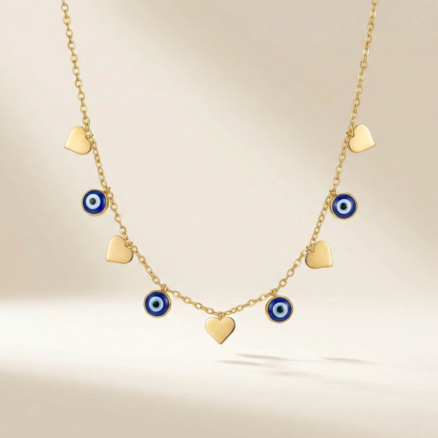 18Kt Gold Plated Evil Eye & Heart Charm Necklace