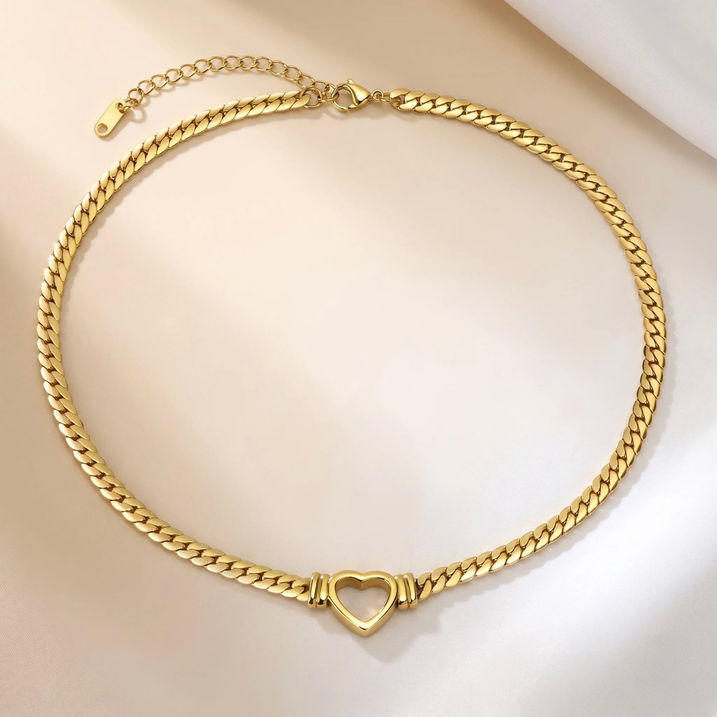 18Kt Gold Plated Cuban Chain Heart Necklace