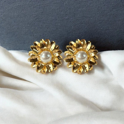 Golden Bloom Pearl Studs – 18K Gold Plated