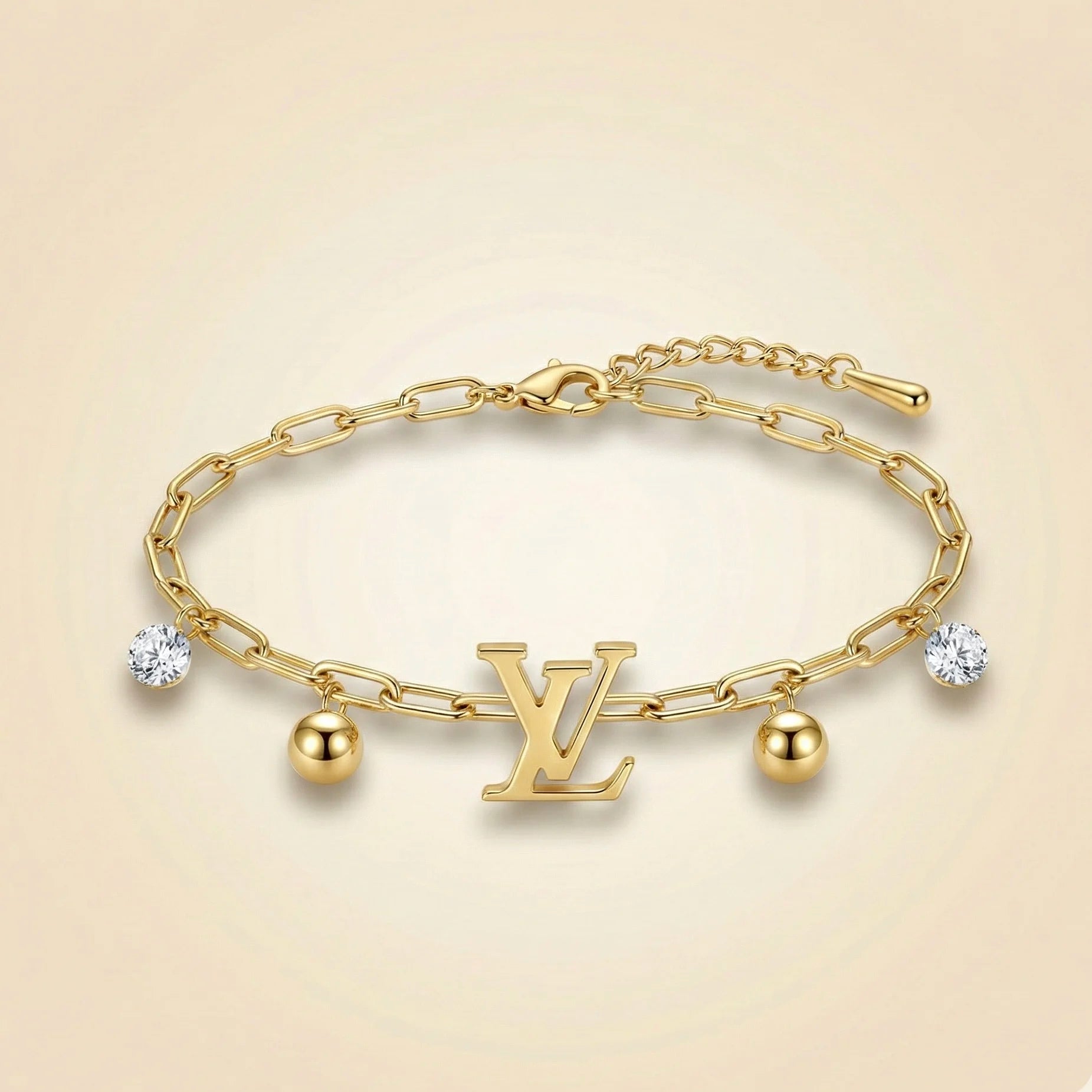 18KT Gold Plated LV Luxe Charm Bracelet