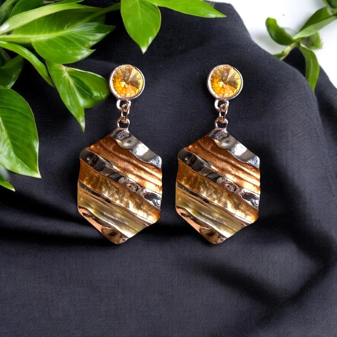 JH Gold-Rust Textured Drop Earrings