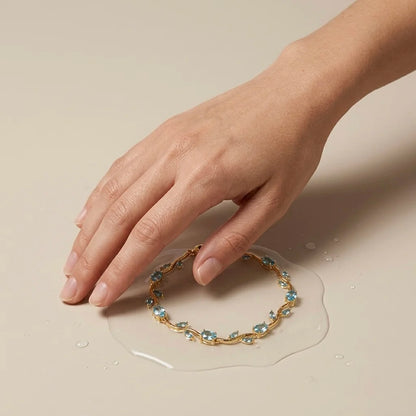 18Kt Gold Plated Aquamarine Crystal Tulip Bracelet