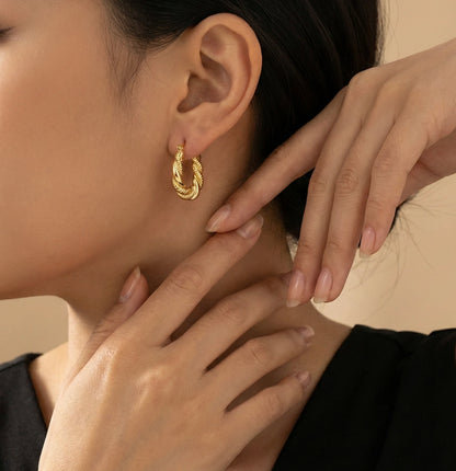 18KT Gold Plated Chunky Twist Hoop Earrings