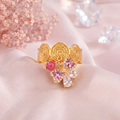 18Kt Gold Plated Pink bow Adjustable  Ring